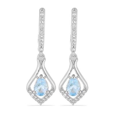 BUY NATURAL  AQUAMARINE GEMSTONE CLASSIC EARRINGS IN STERLING SILVER